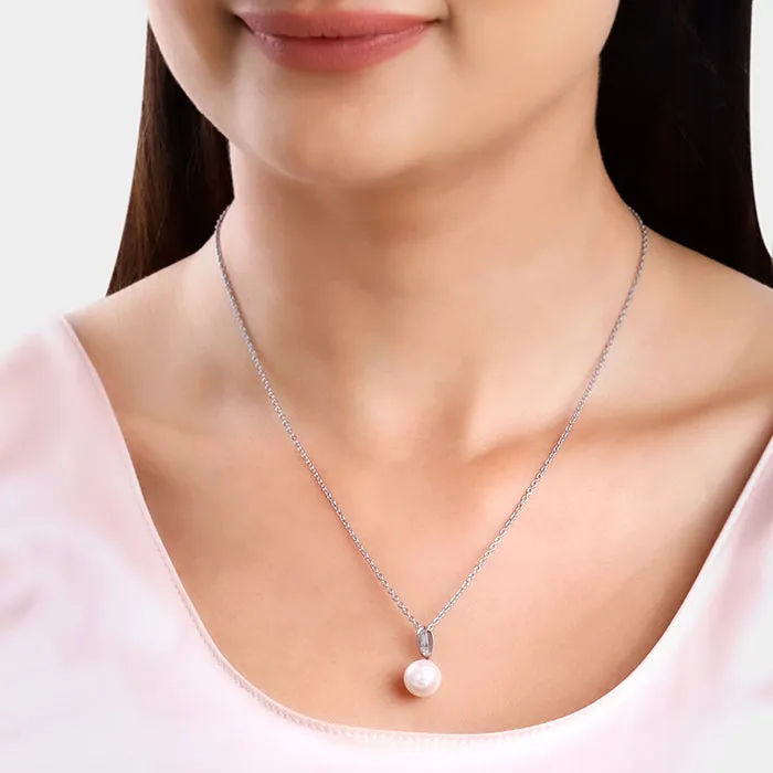 Silver Pearldise Pendant With Link Chain