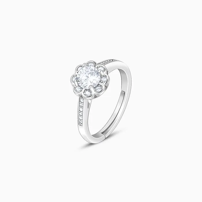 Silver Zircon Flower Blossom Ring