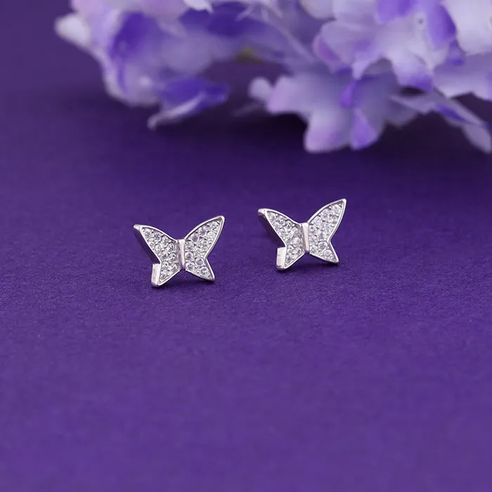 Silver Zircon Shining Butterfly Studs