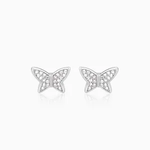 Silver Zircon Shining Butterfly Studs