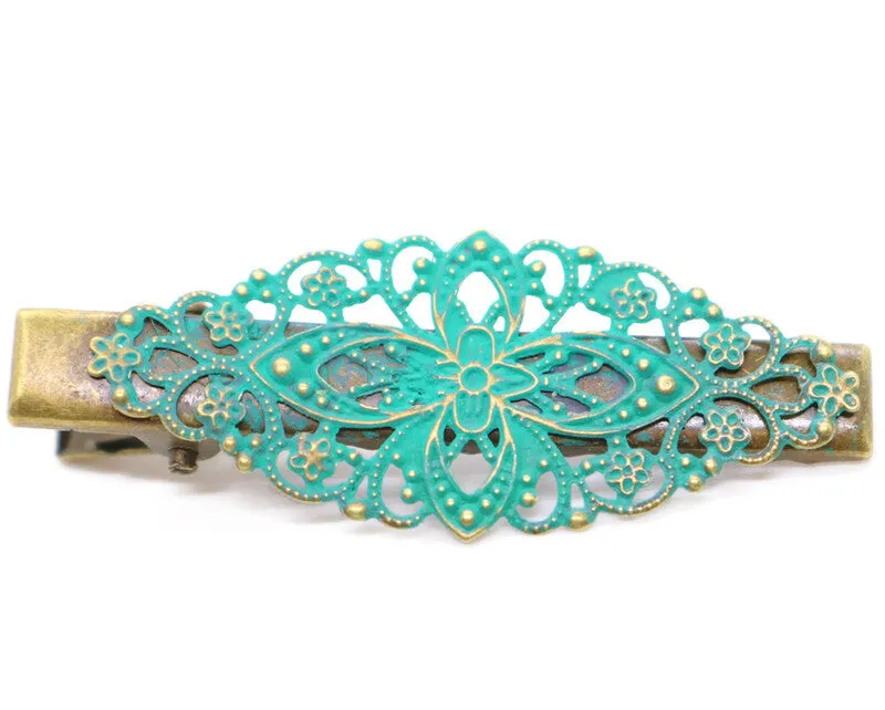 Simply Lovely Hair Clip - Hand Painted Ornate Floral Filigree on Alligator Clip