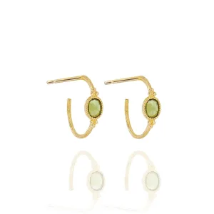Small Creole Oval Earrings Green Tourmaline - 18k Gold