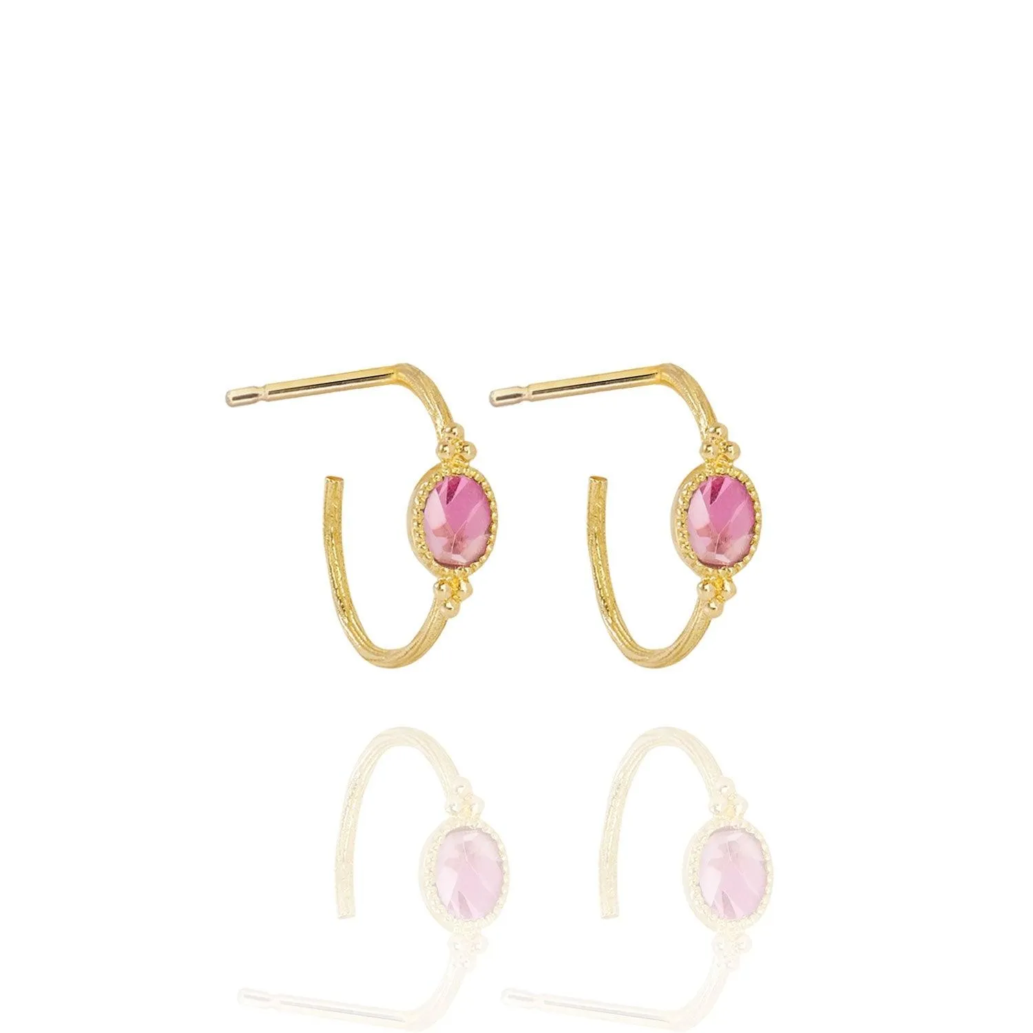 Small Creole Oval Earrings Pink Tourmaline - 18k Gold