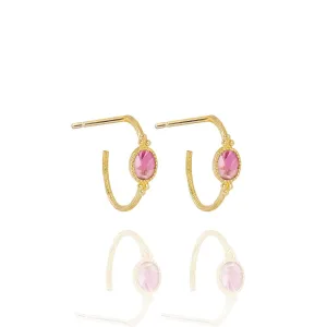 Small Creole Oval Earrings Pink Tourmaline - 18k Gold