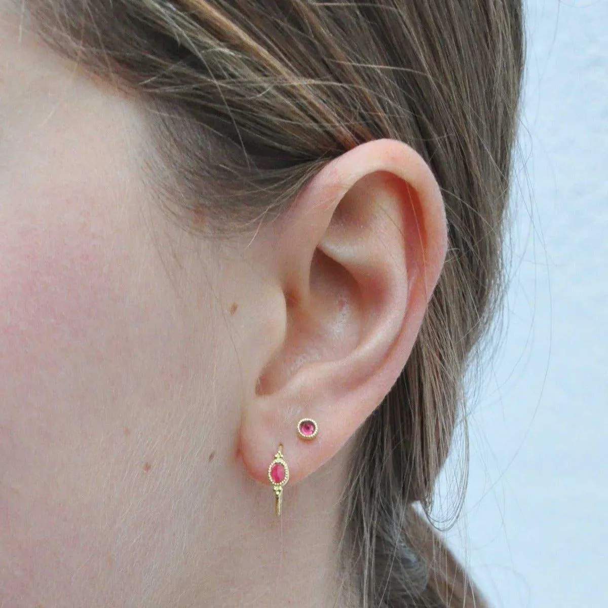 Small Creole Oval Earrings Pink Tourmaline - 18k Gold
