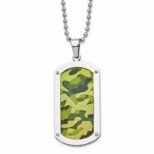 Stainless Steel Polished Camouflage Dog Tag Necklace