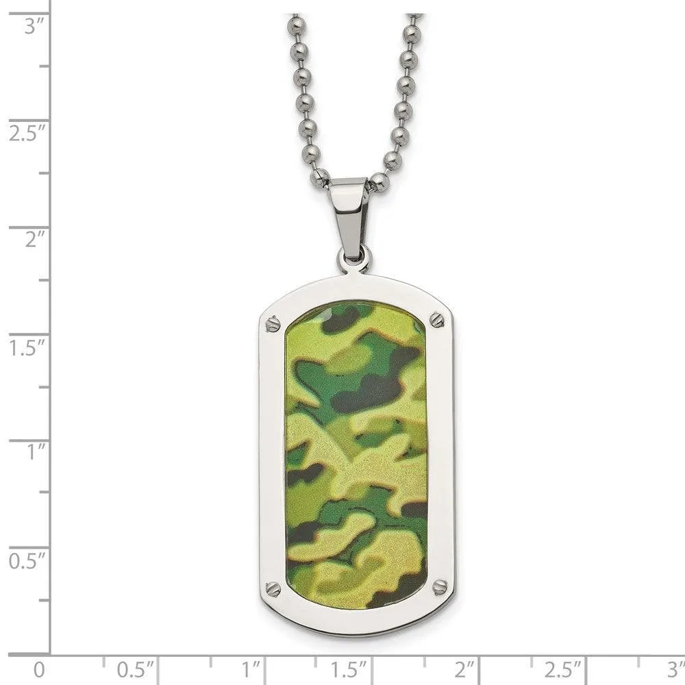 Stainless Steel Polished Camouflage Dog Tag Necklace