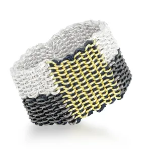 Stephanie Schneider Handwoven Silk Wide Three Tone Silver '3' Ring