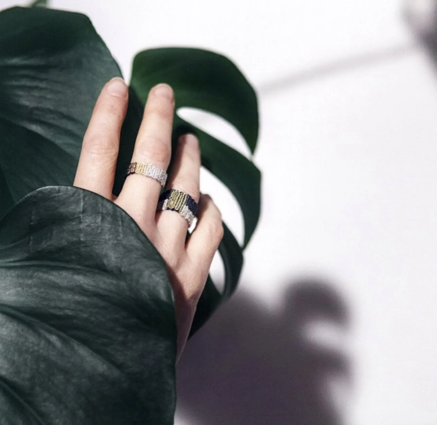 Stephanie Schneider Handwoven Silk Wide Three Tone Silver '3' Ring