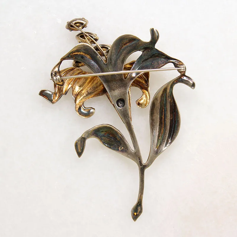 Sterling & Rhinestone Easter Lily Brooch by Trifari