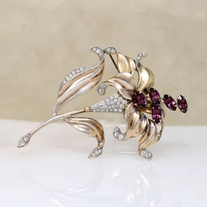 Sterling & Rhinestone Easter Lily Brooch by Trifari