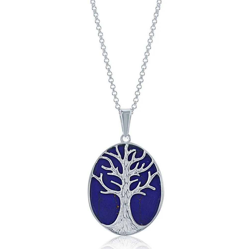 Sterling Silver Blue Lapis with Tree Pendant Chain