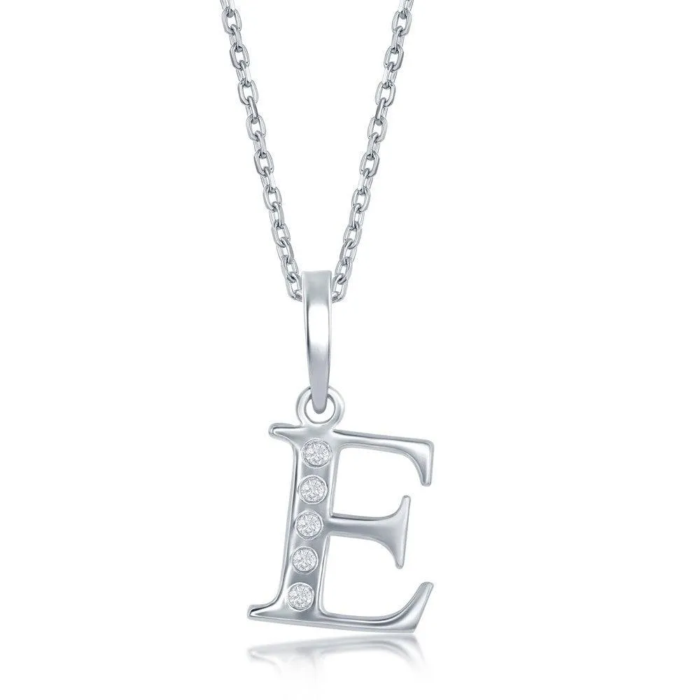Sterling Silver Diamond "E" Initial Pendant Chain