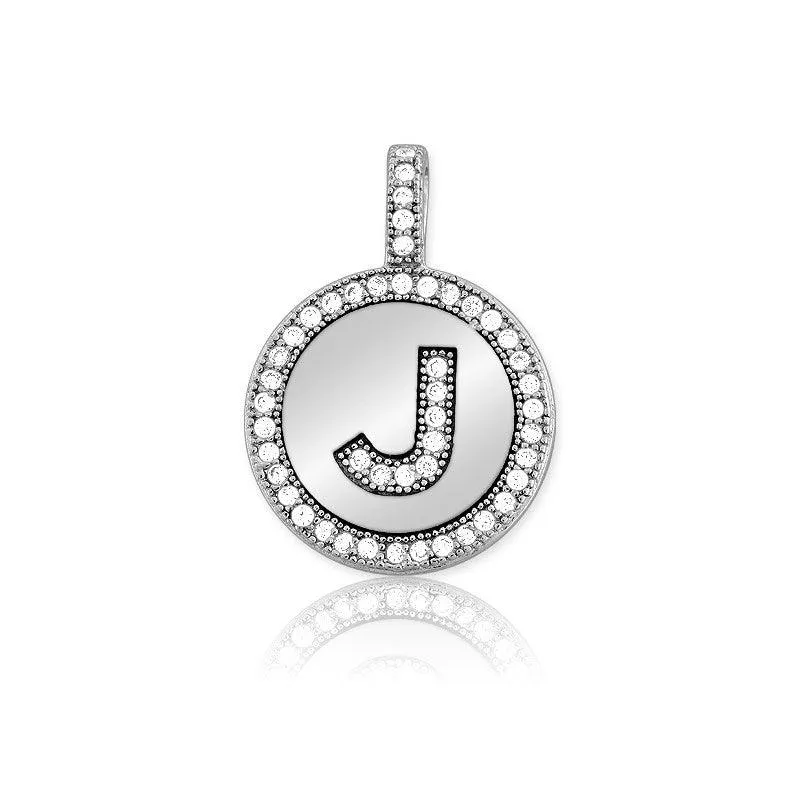 Sterling Silver Micro Pave Circle "J" Pendant with Chain
