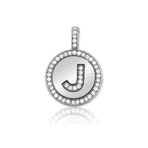 Sterling Silver Micro Pave Circle "J" Pendant with Chain