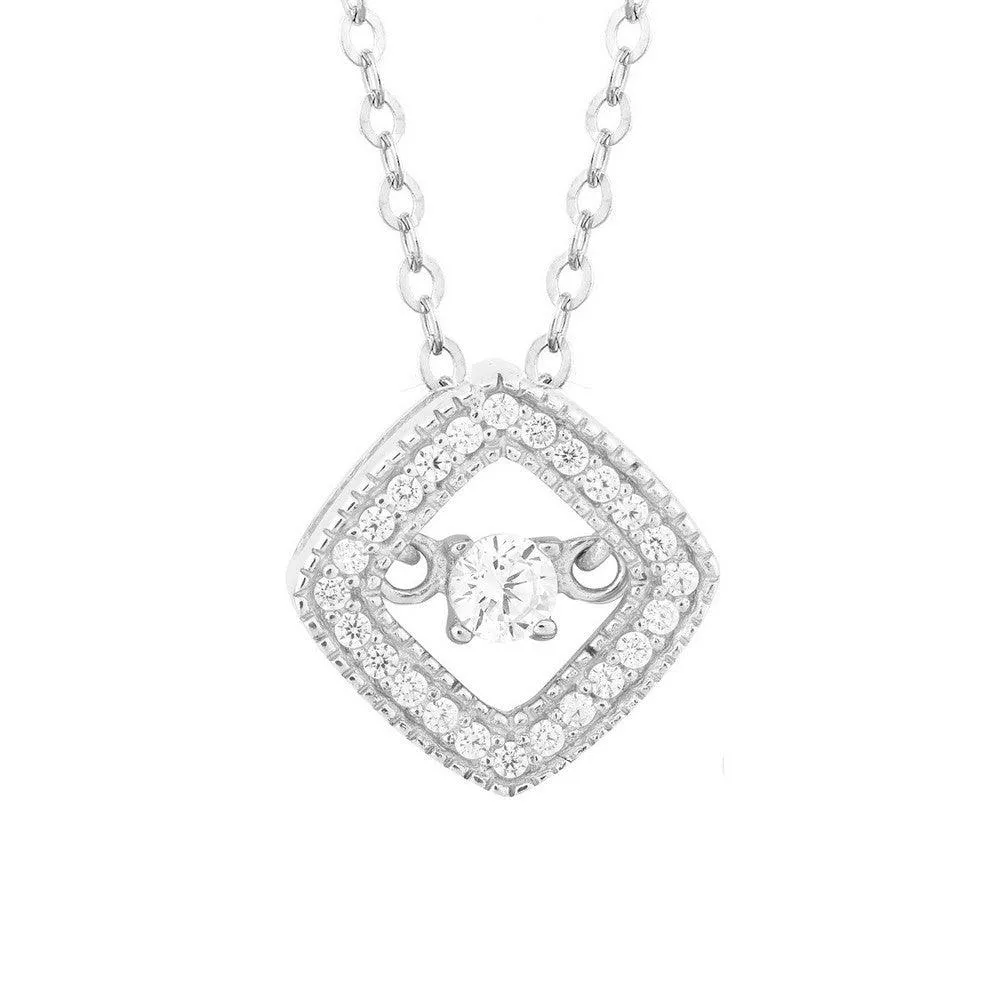 Sterling Silver Micro Pave Square Pendant Chain