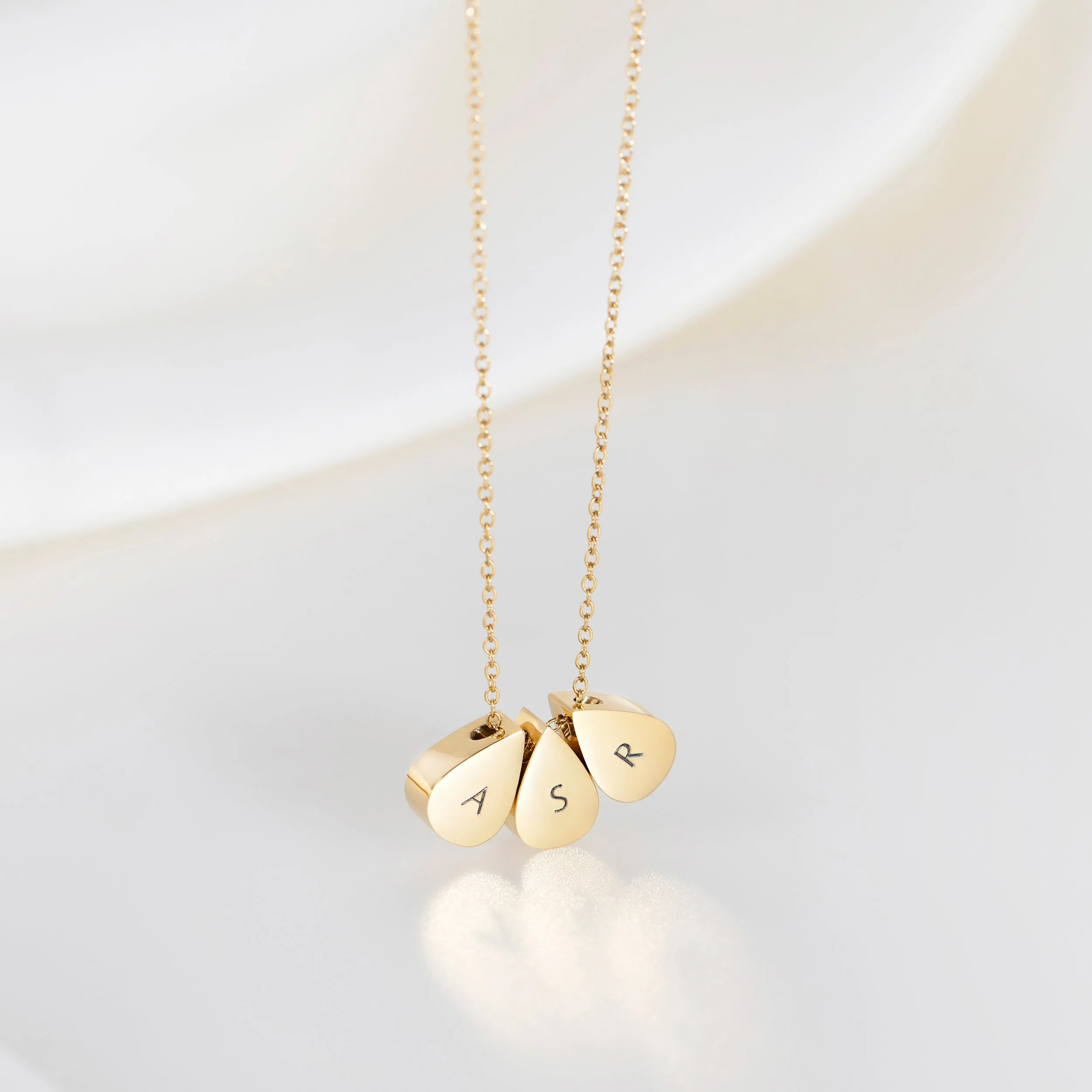 Teardrop Triple Bead Necklace in Gold