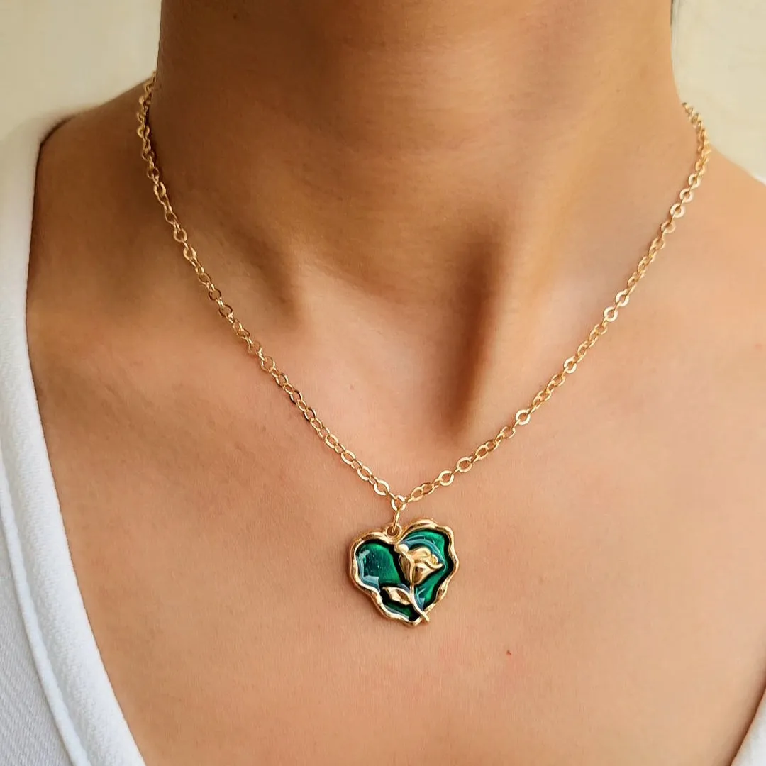 TFC Green Heart Gold Plated Pendant Necklace