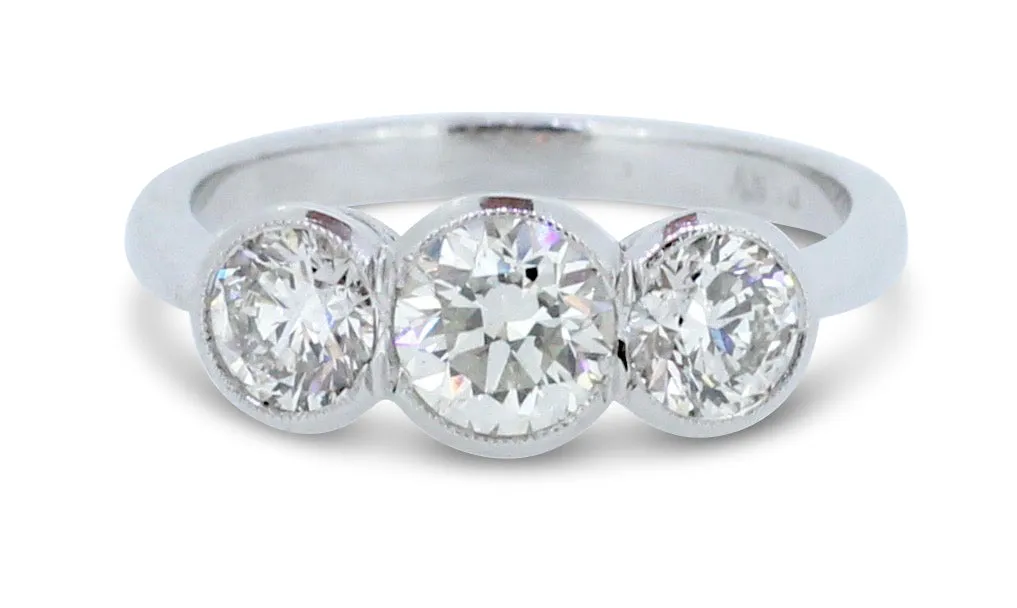 Three Stone Brilliant Cut Diamond Ring 1.35ct Platinum