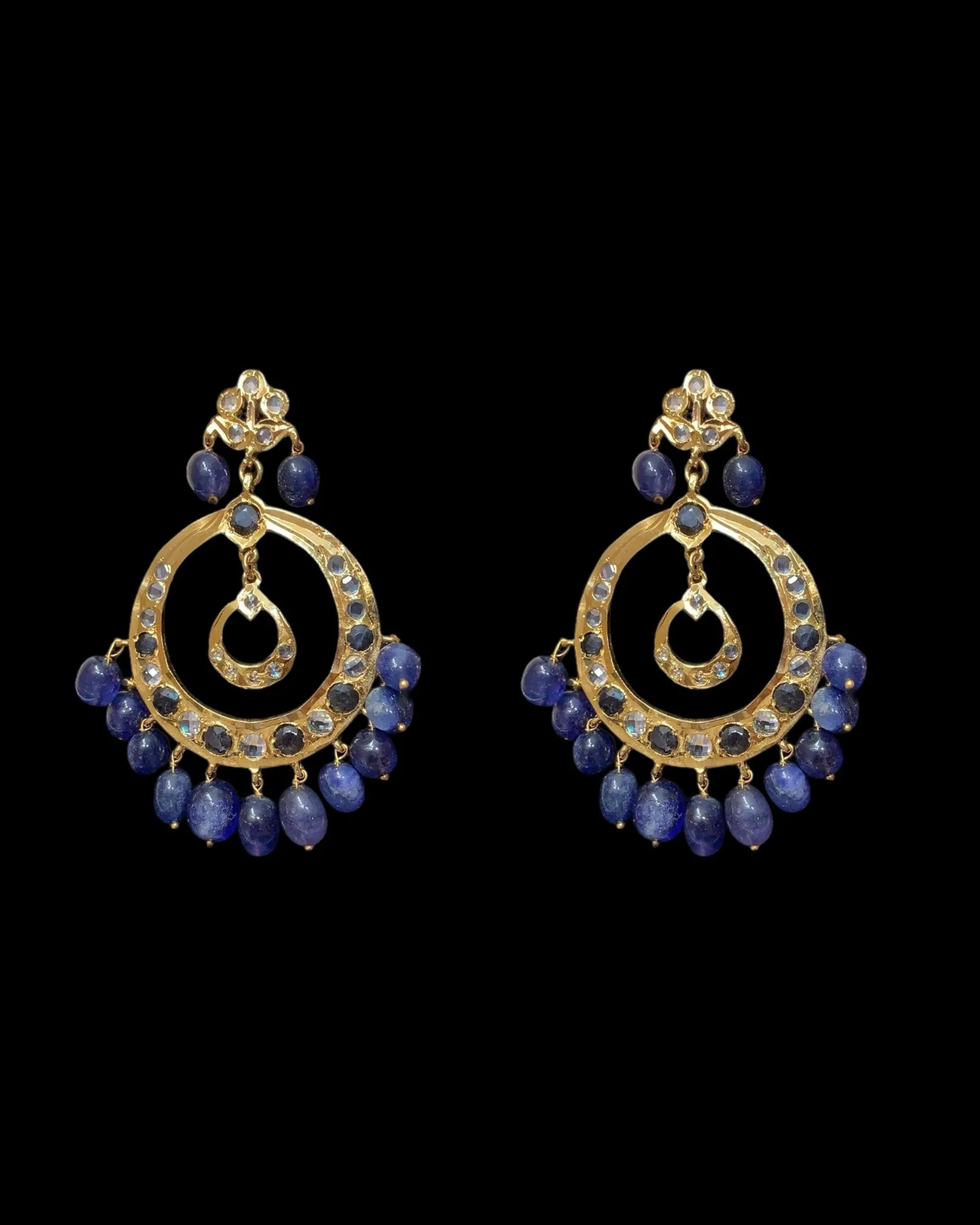 Tirmani Necklace Set with chandbali Earrings ?C 22K Gold-Plated Jewelry with Freshwater Pearls and sapphire  ( SHIPS IN 4 WEEKS  )