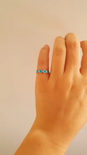 Turquoise Mini Hearts Adjustable Ring