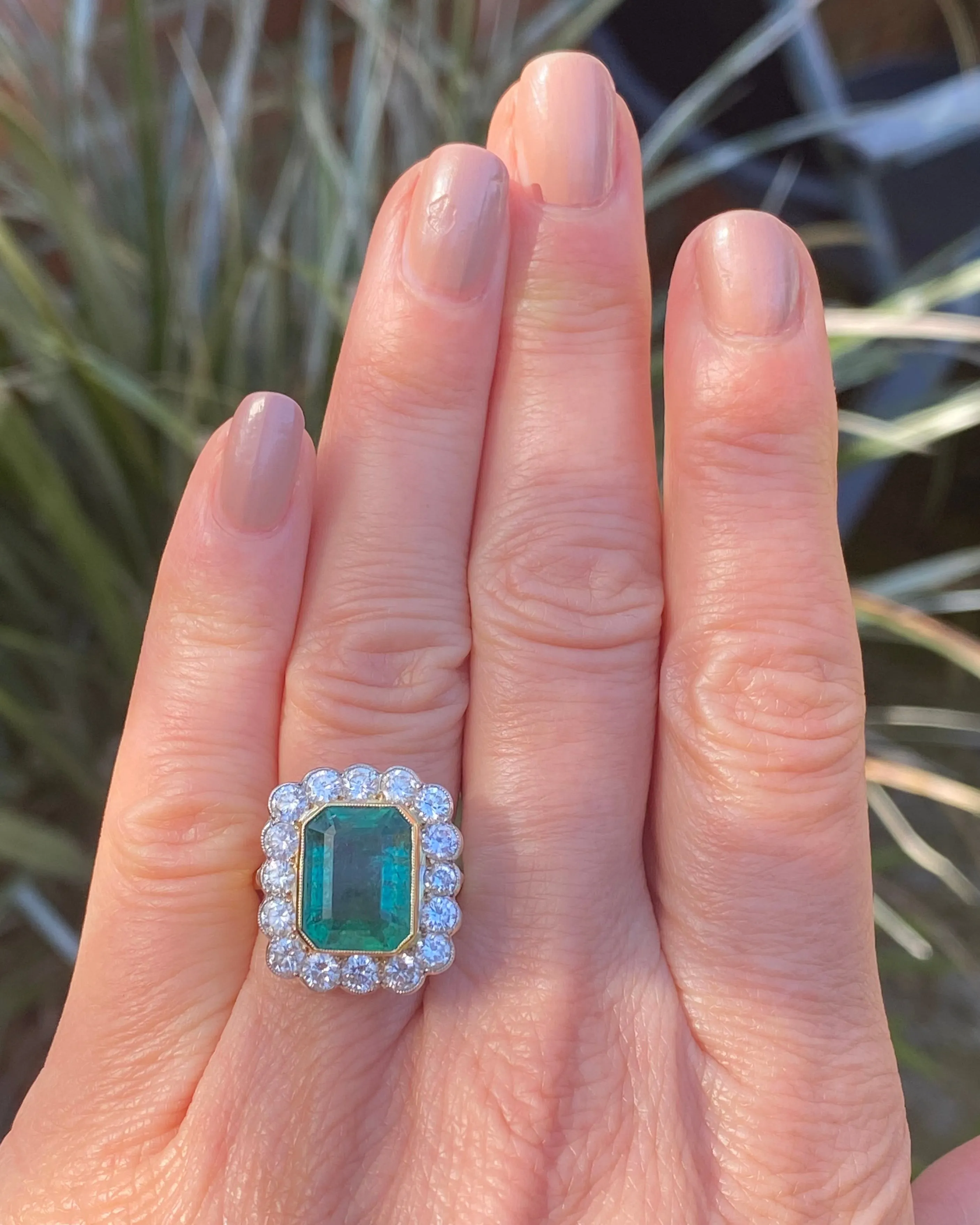 Victorian Emerald and Diamond Cluster Ring 18ct Yellow Gold 1.70ct   4.95ct