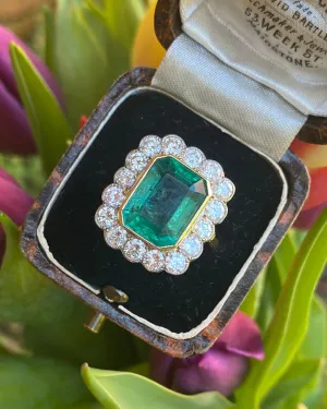 Victorian Emerald and Diamond Cluster Ring 18ct Yellow Gold 1.70ct   4.95ct