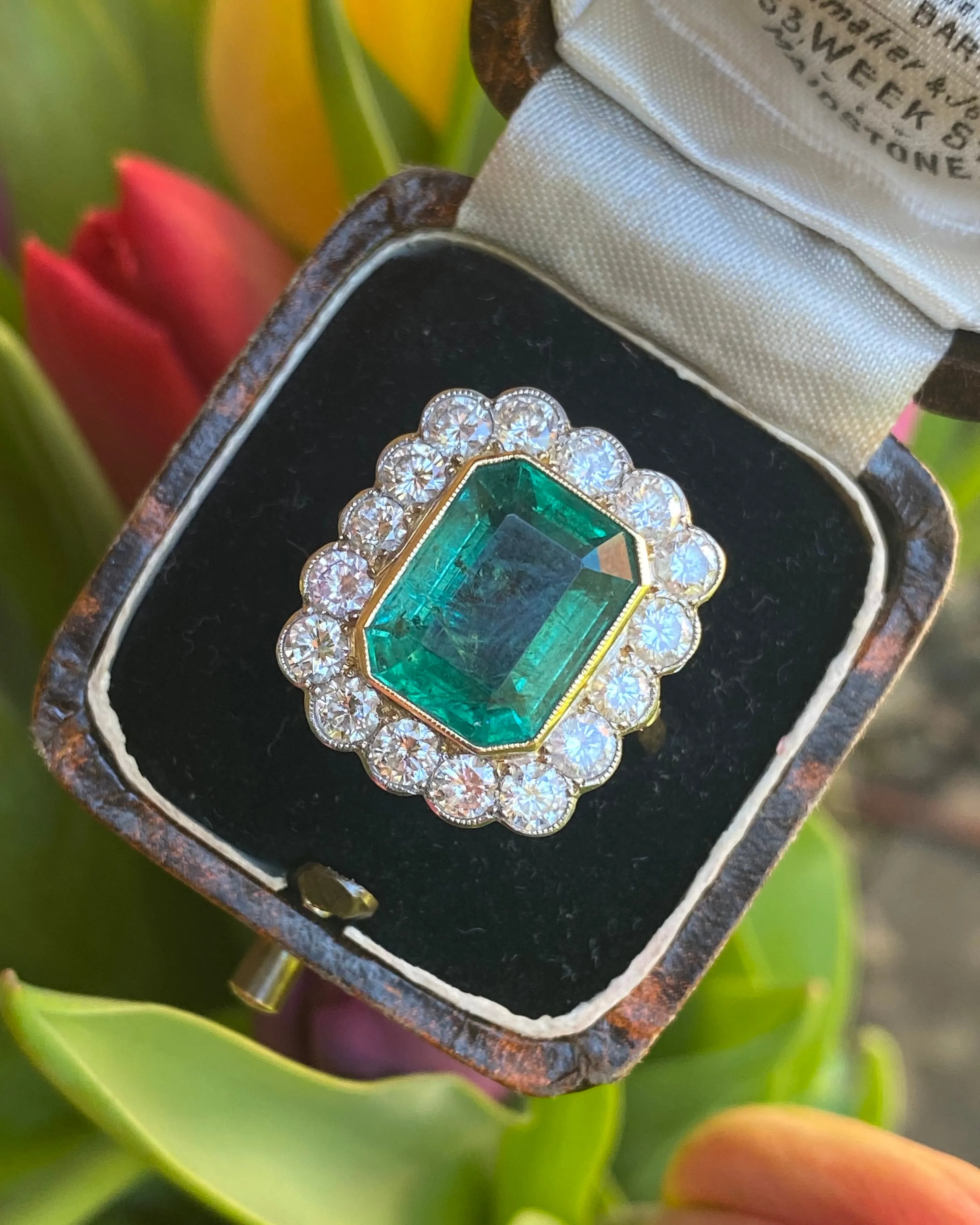 Victorian Emerald and Diamond Cluster Ring 18ct Yellow Gold 1.70ct   4.95ct