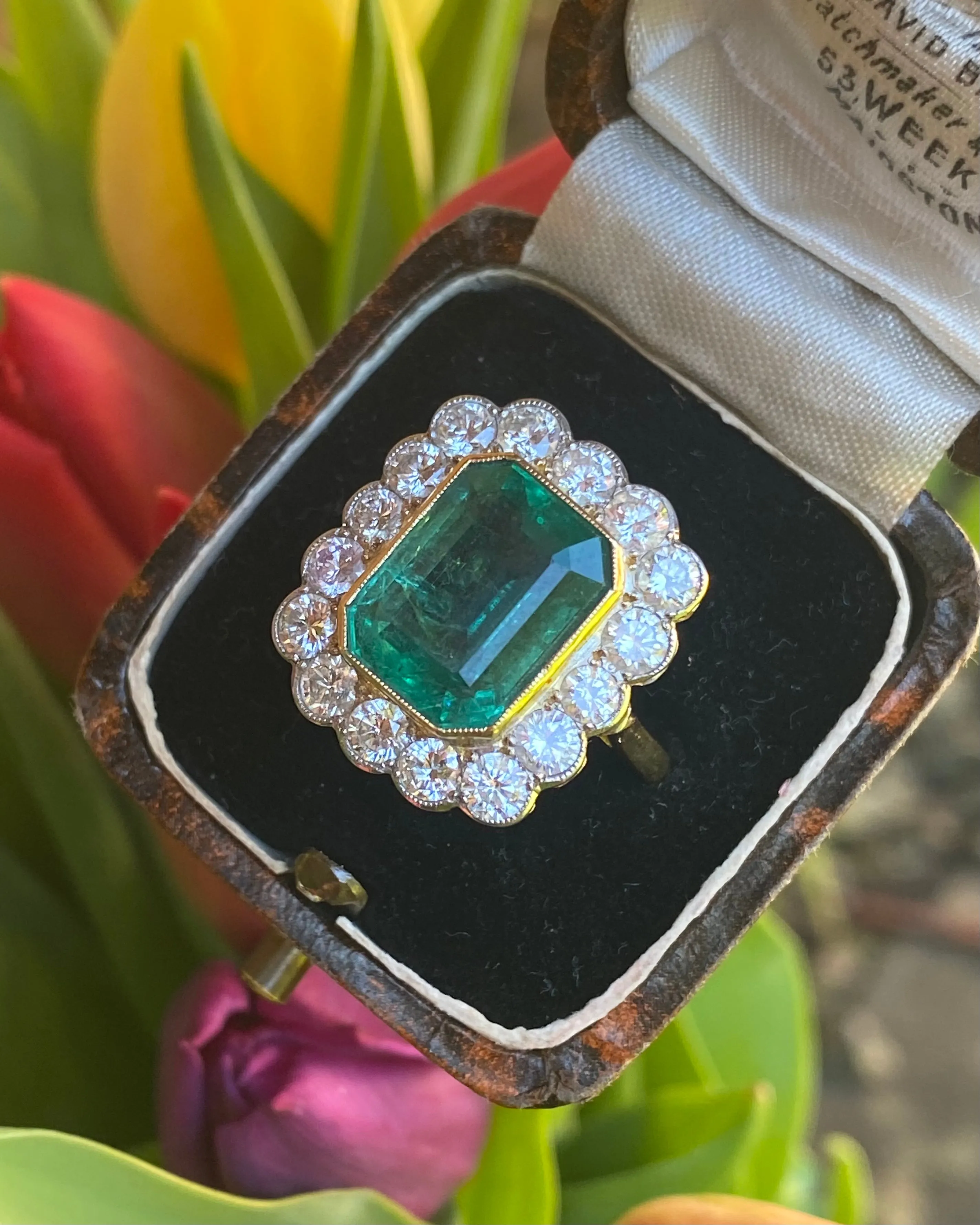 Victorian Emerald and Diamond Cluster Ring 18ct Yellow Gold 1.70ct   4.95ct