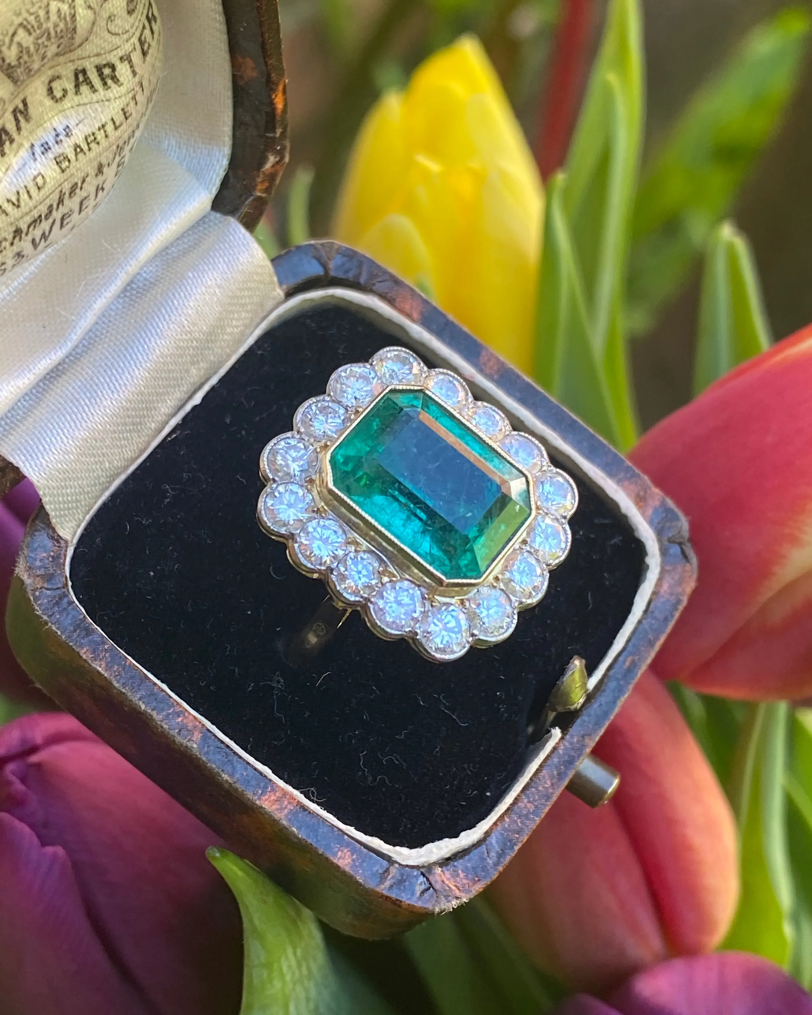 Victorian Emerald and Diamond Cluster Ring 18ct Yellow Gold 1.70ct   4.95ct