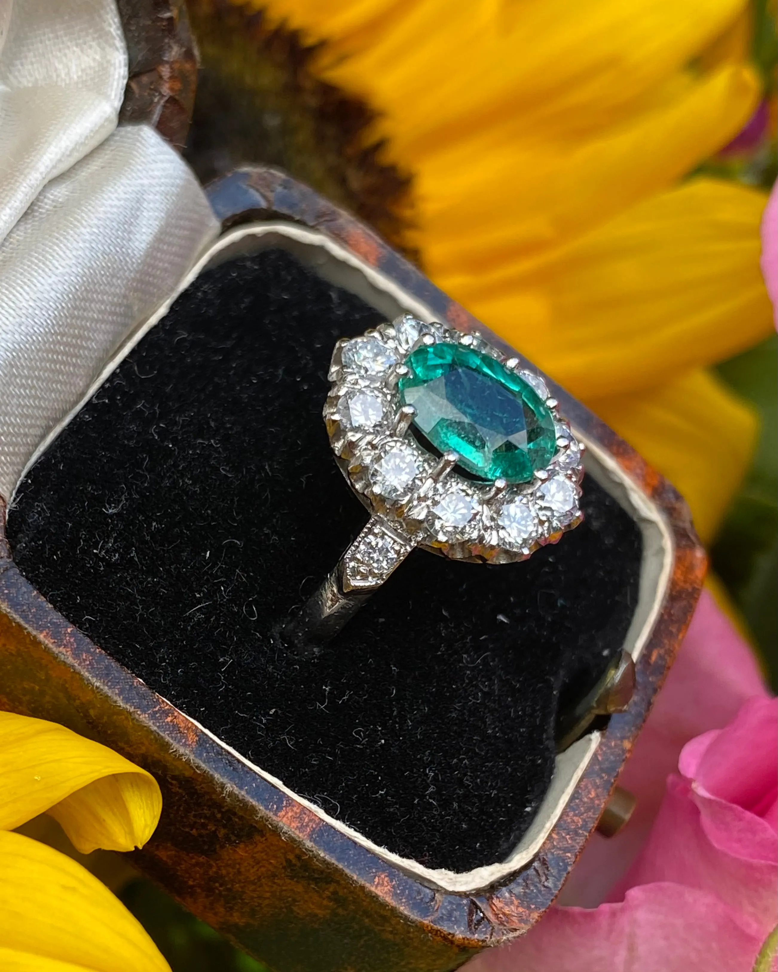 Victorian Emerald and Diamond Platinum Cluster Ring 1.35ct   1.50ct