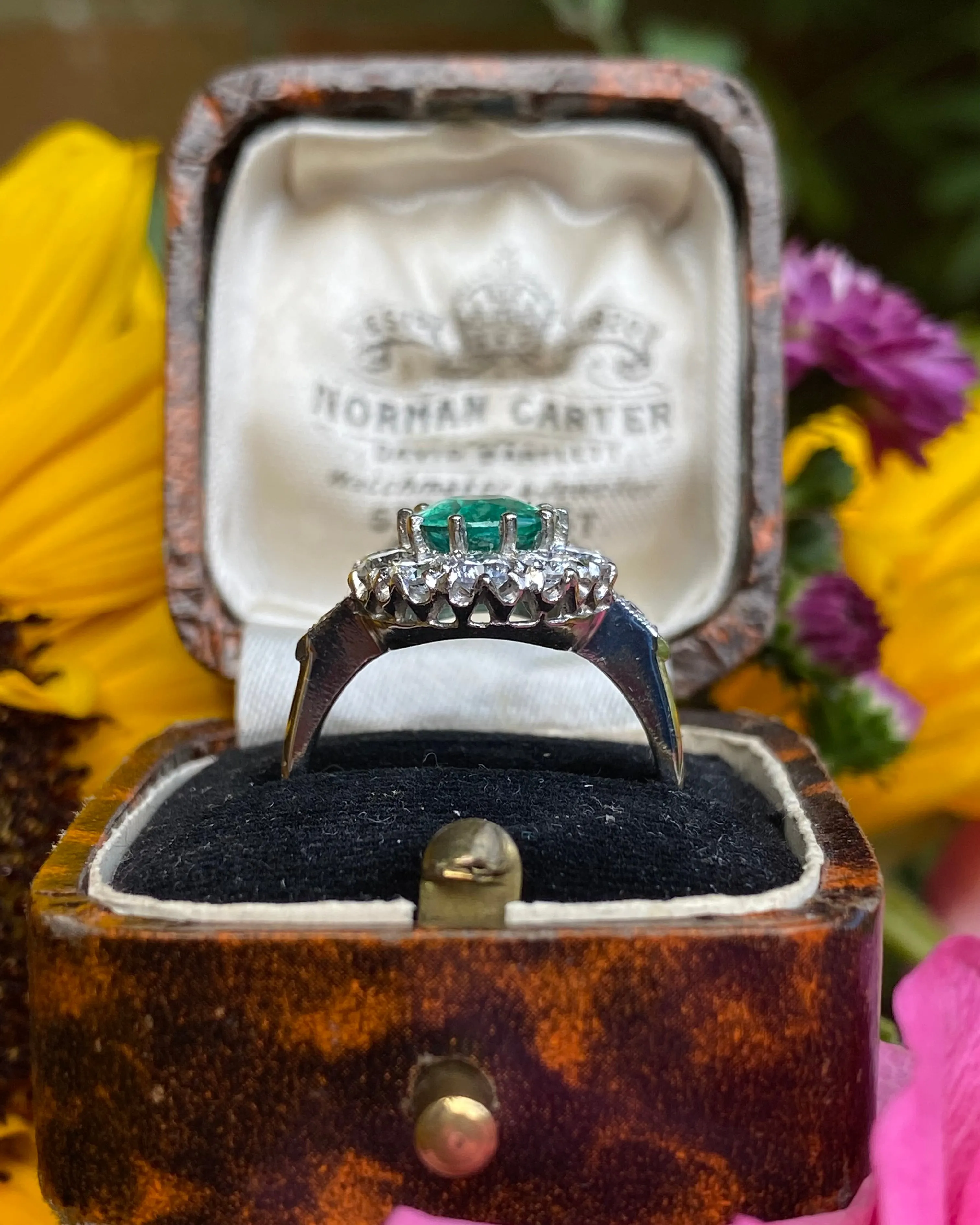 Victorian Emerald and Diamond Platinum Cluster Ring 1.35ct   1.50ct