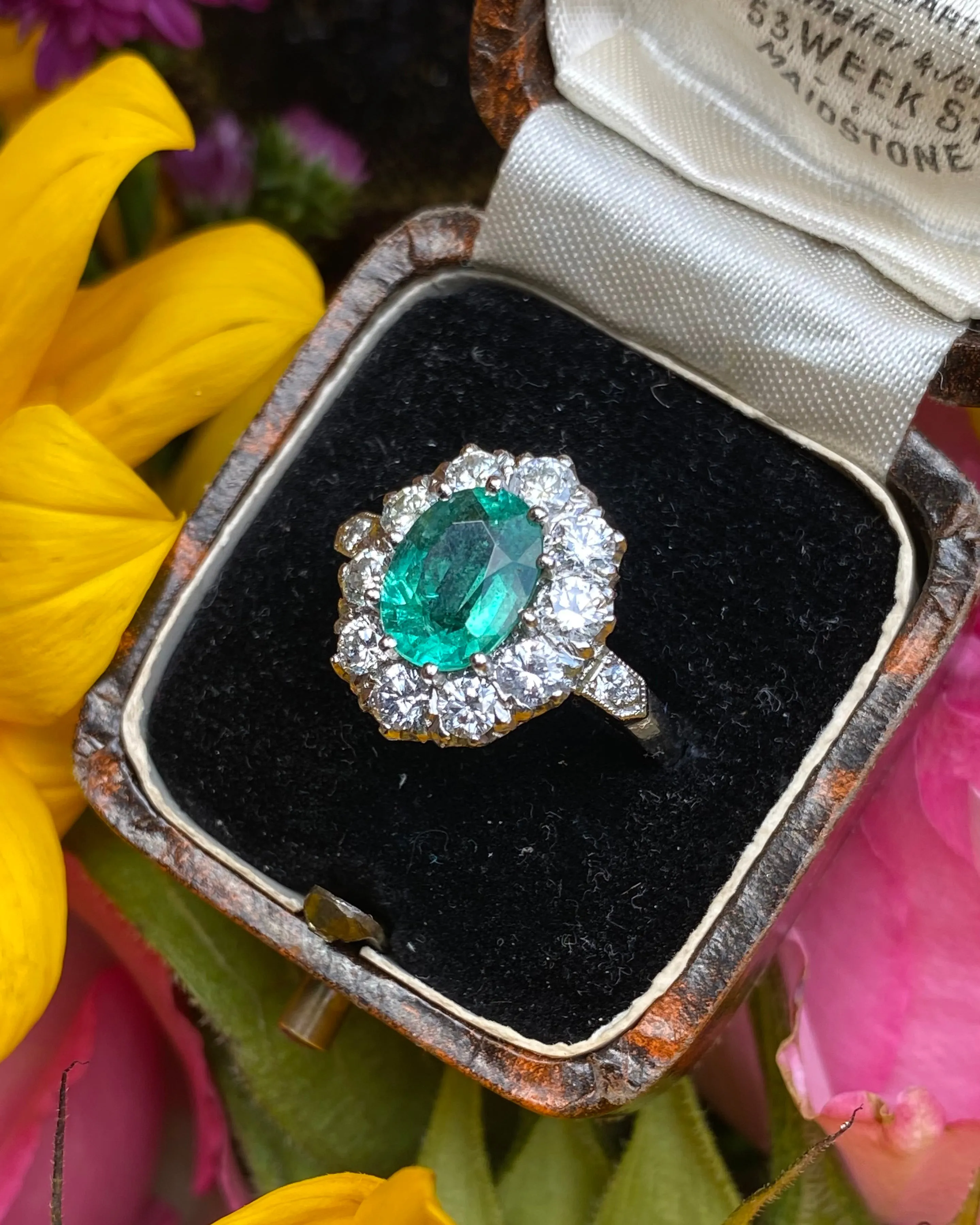 Victorian Emerald and Diamond Platinum Cluster Ring 1.35ct   1.50ct