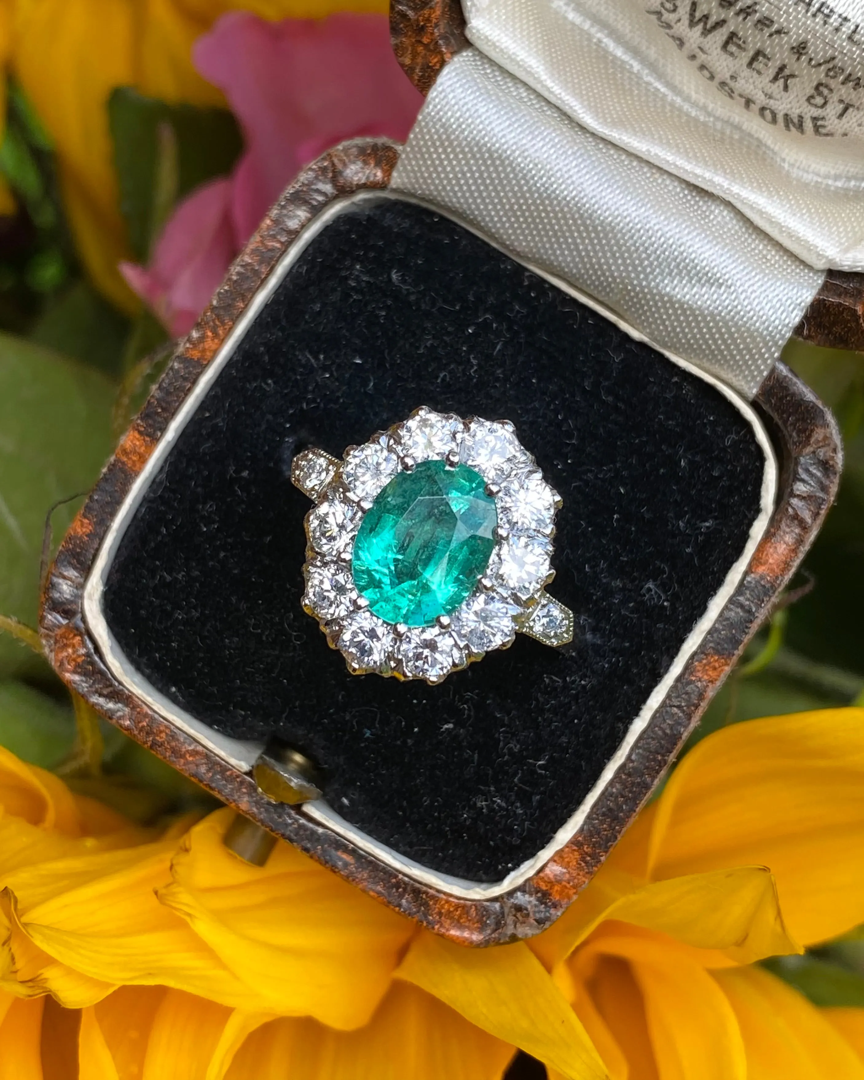 Victorian Emerald and Diamond Platinum Cluster Ring 1.35ct   1.50ct