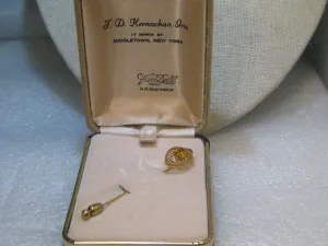 Vintage 14kt Overlay Stick Pin, Yellow Stone, Filigree, In Van Dell Box, 1960's, 2.5"