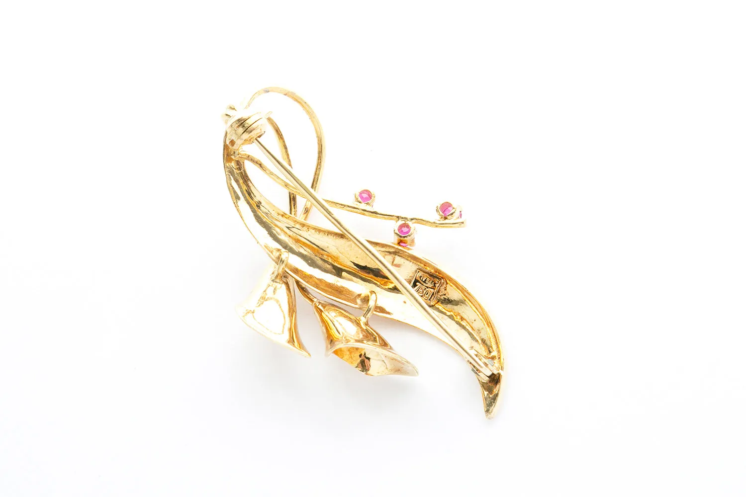 Vintage Art Nouveau Pink Sapphire Leaf & Calla Lily Lapel Pin Brooch