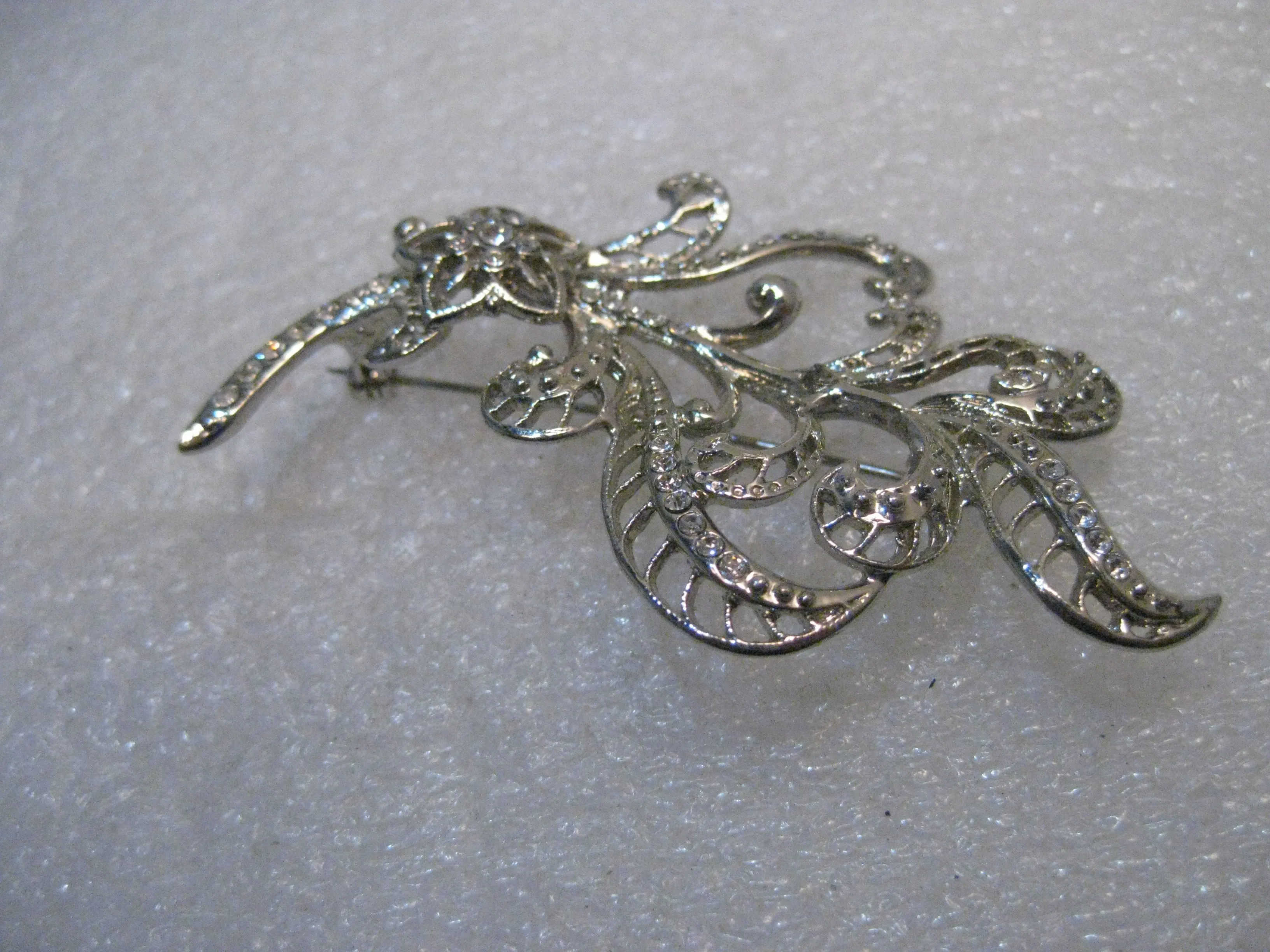 Vintage Avon Art Deco Stem Brooch w/ Rhinestones, 2.25" tall, 1980's
