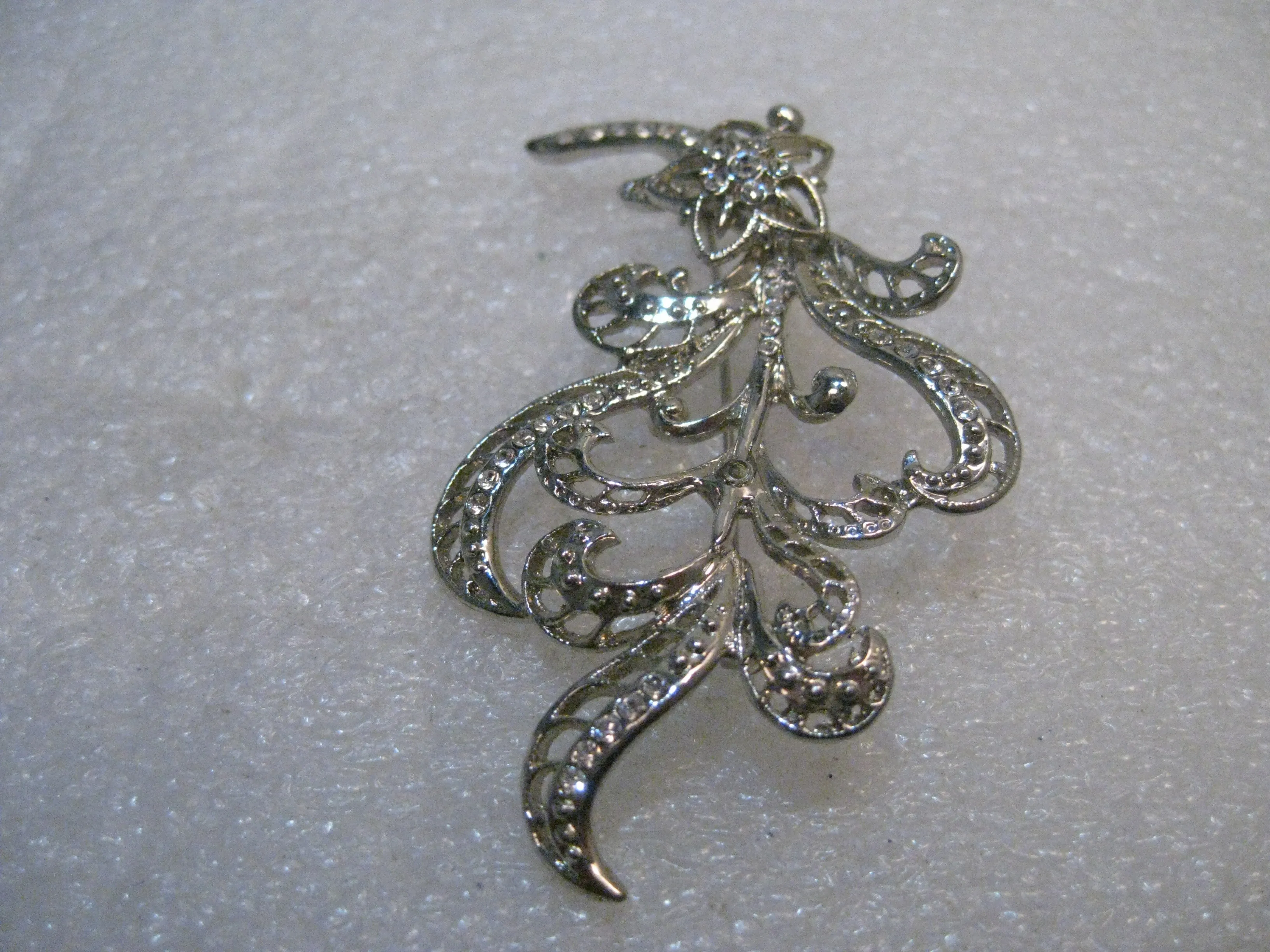 Vintage Avon Art Deco Stem Brooch w/ Rhinestones, 2.25" tall, 1980's