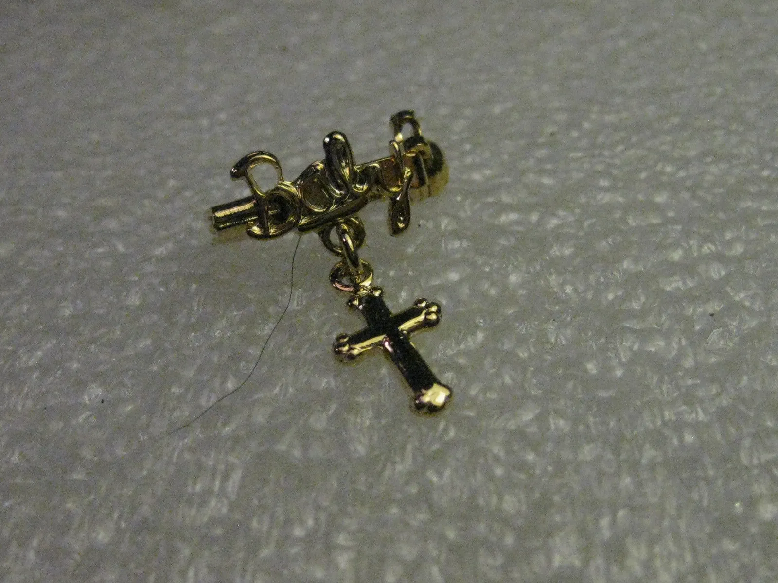 Vintage Baby Christening Brooch with Dangling Cross, Goldtone,