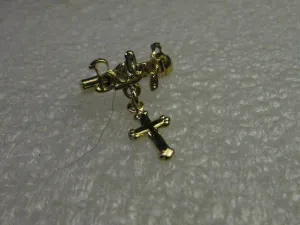 Vintage Baby Christening Brooch with Dangling Cross, Goldtone,