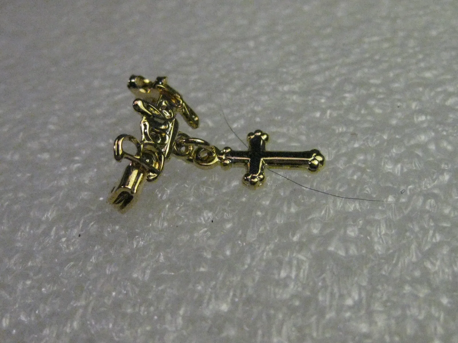 Vintage Baby Christening Brooch with Dangling Cross, Goldtone,