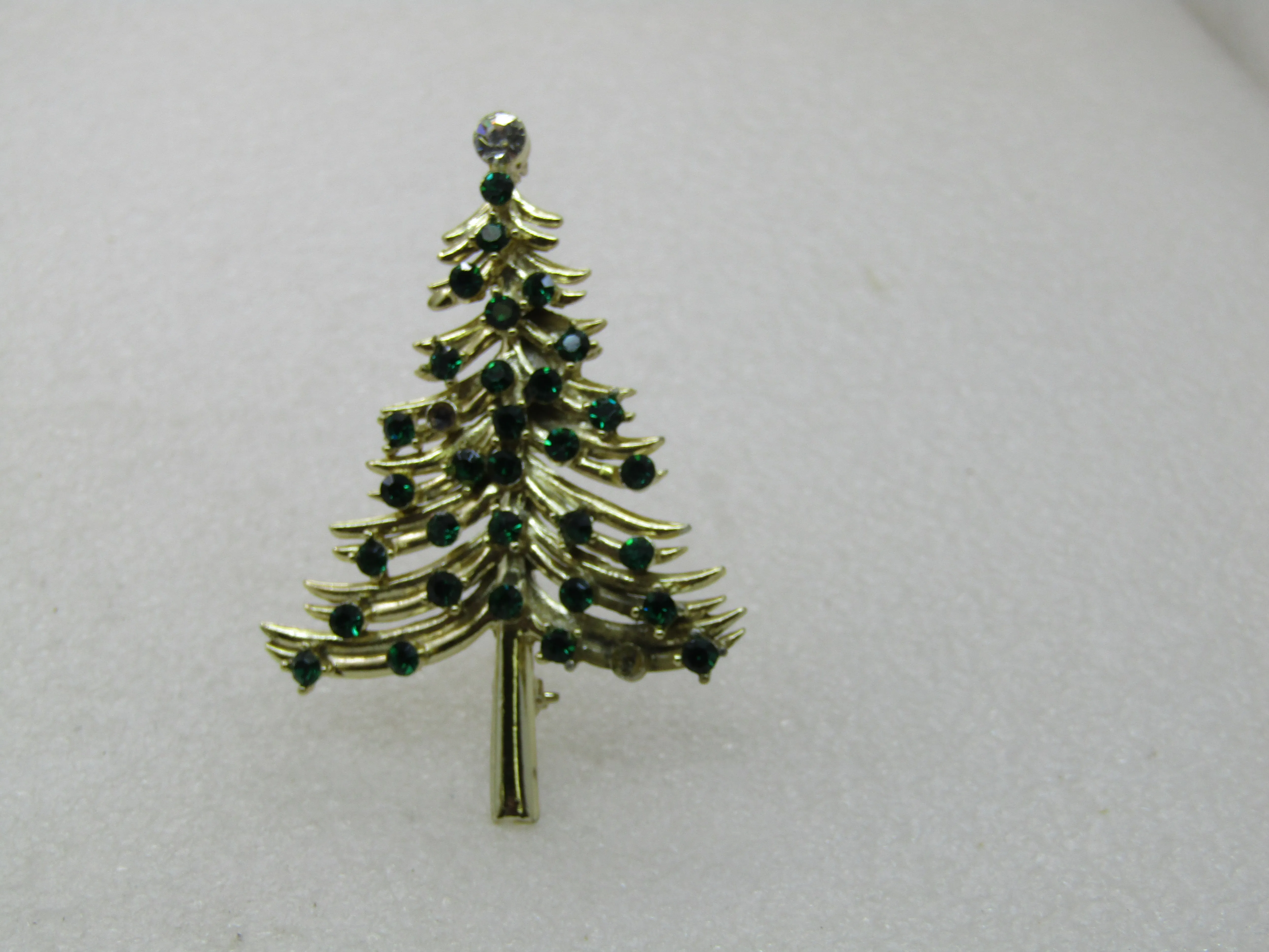 Vintage Dodd's Green Rhinestone Christmas Tree, 2.5"  1960's