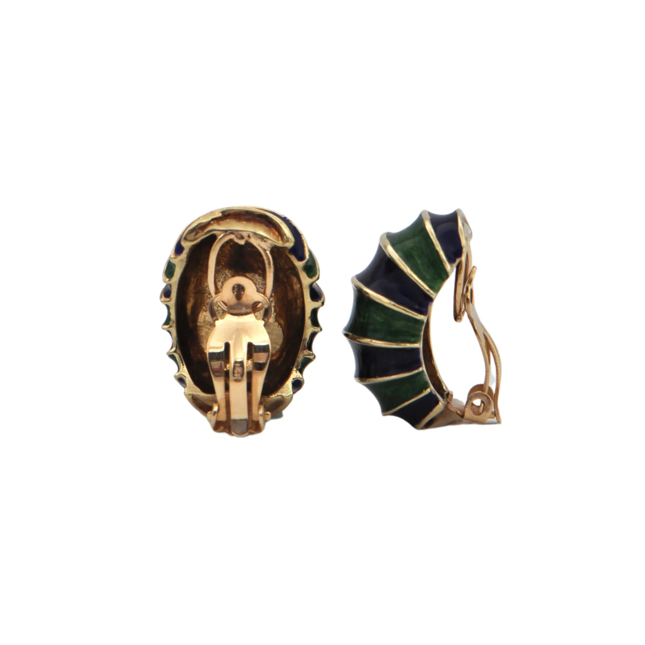 Vintage Enamel 14K Gold Clip-On Earrings
