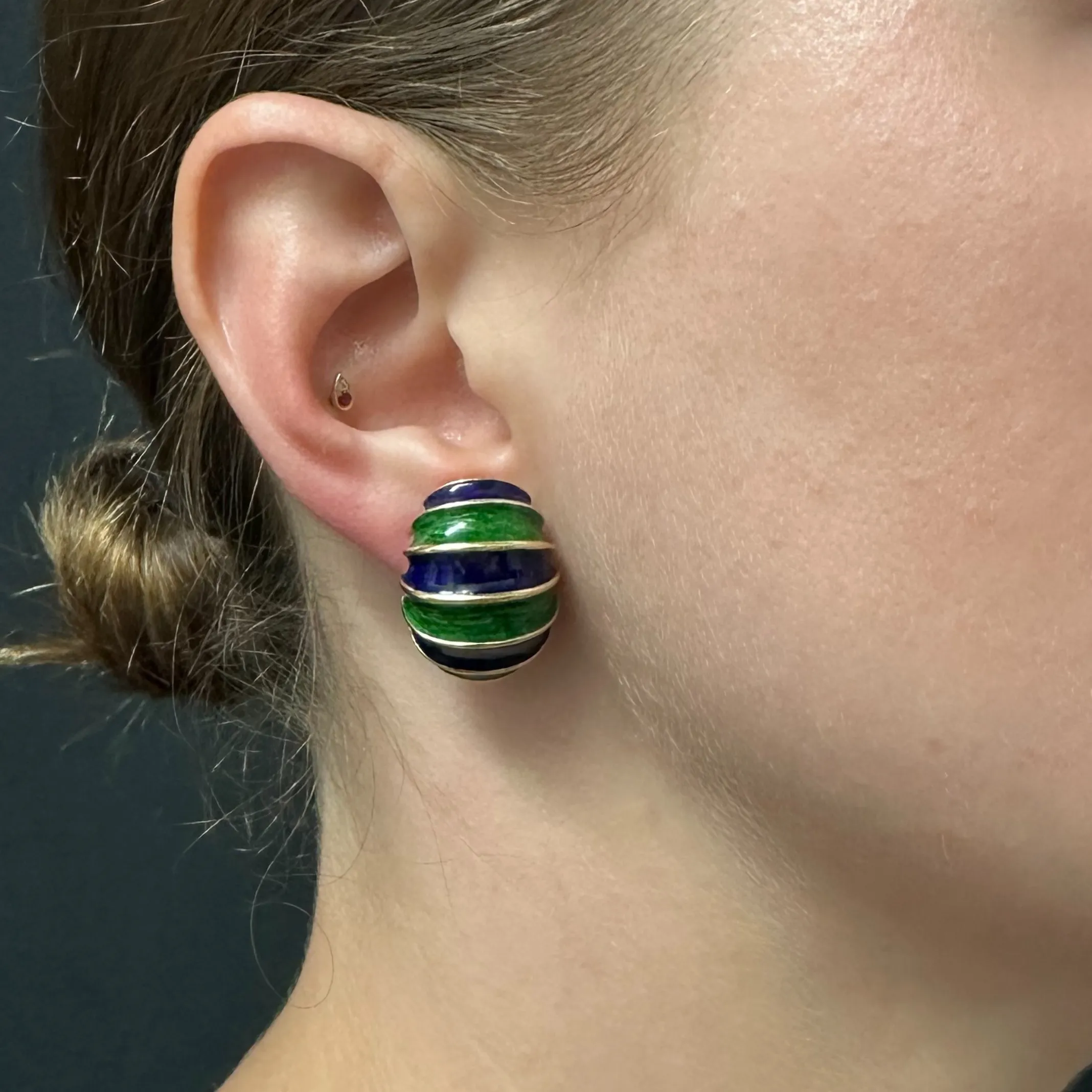 Vintage Enamel 14K Gold Clip-On Earrings