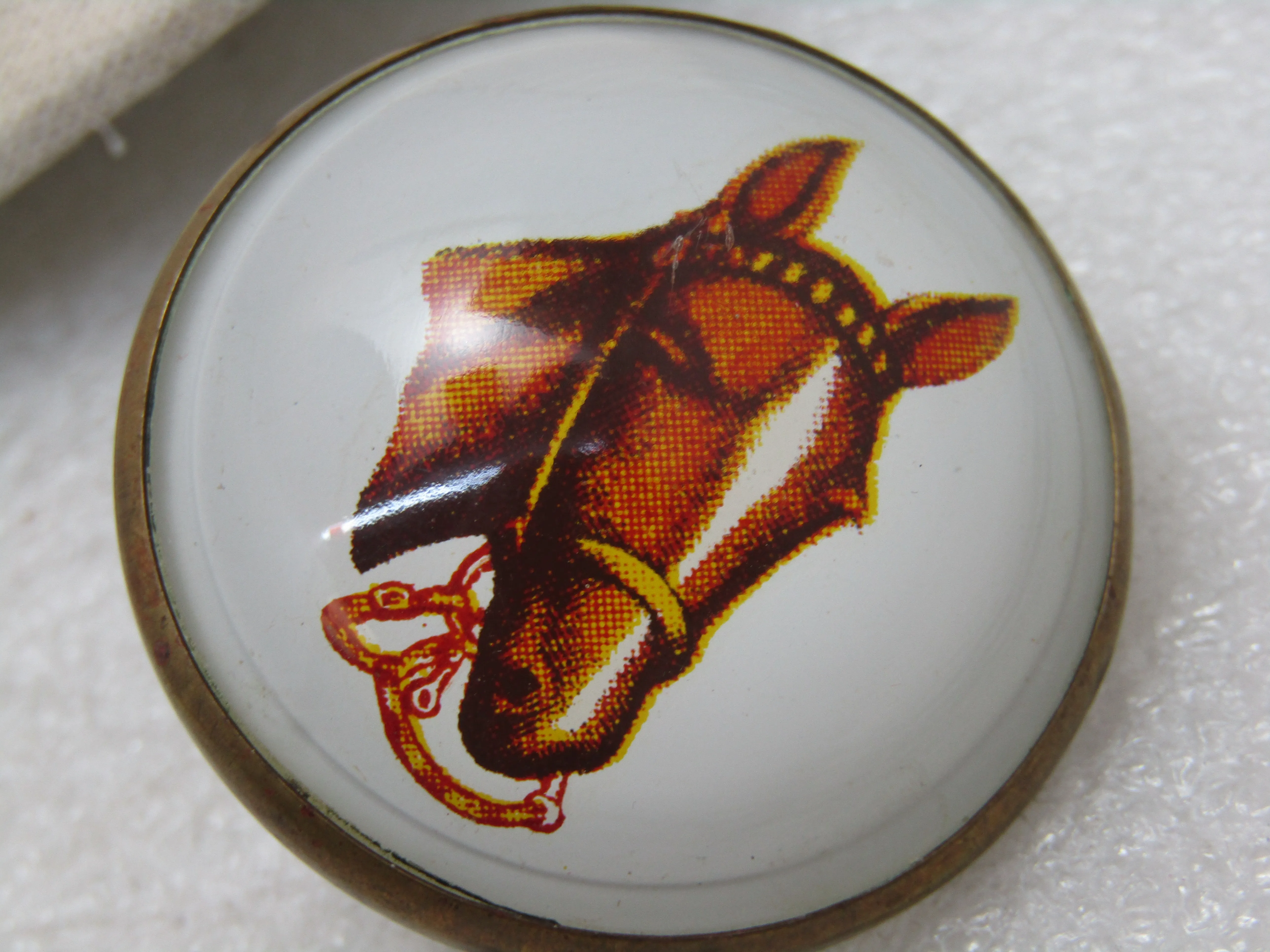Vintage Horse with Bit Bridal Rosette Button, 1.75", Round