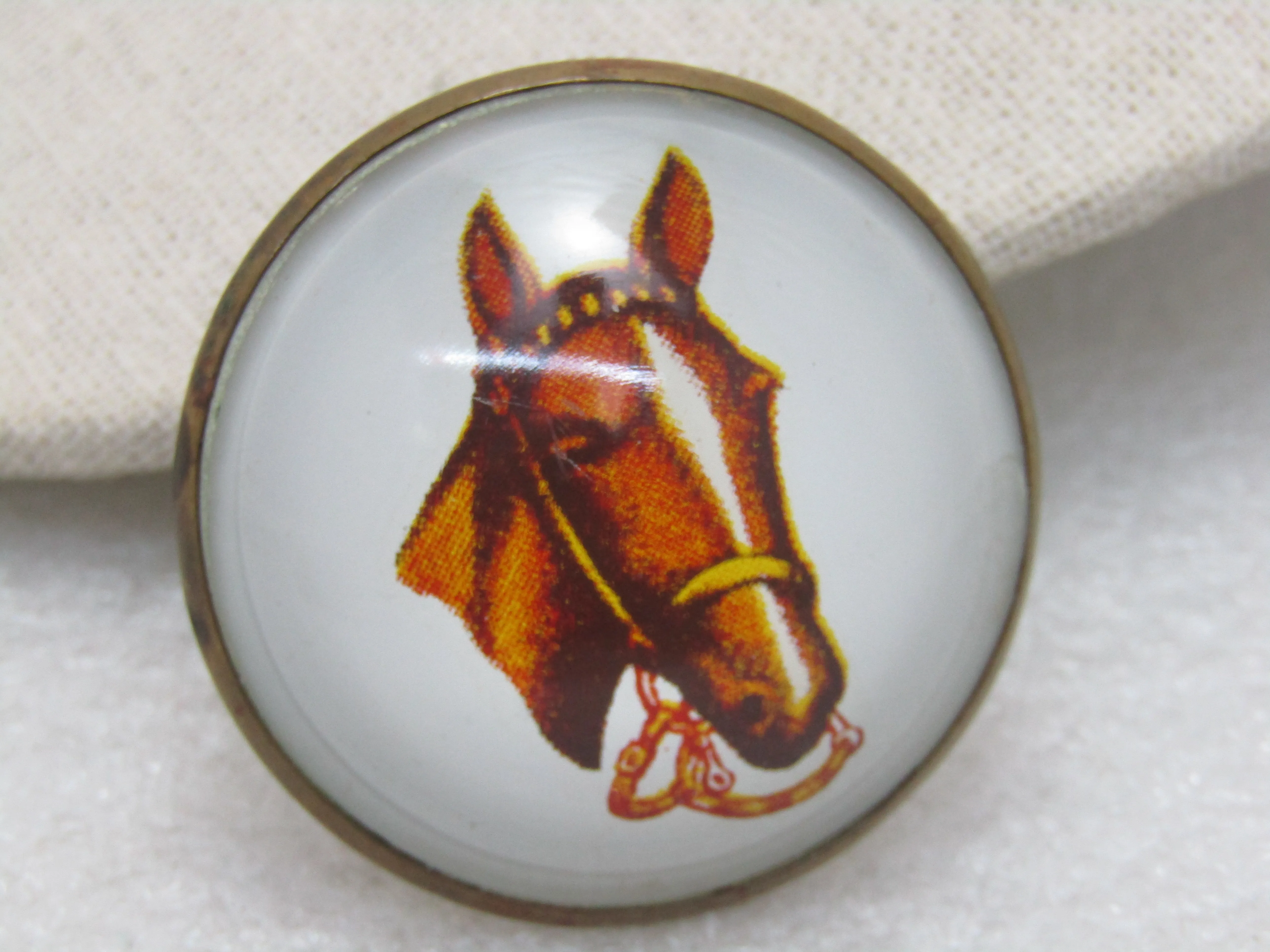 Vintage Horse with Bit Bridal Rosette Button, 1.75", Round