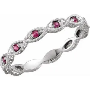Vintage Inspired 14K Gold 1.55 mm Ruby Anniversary or Wedding Band