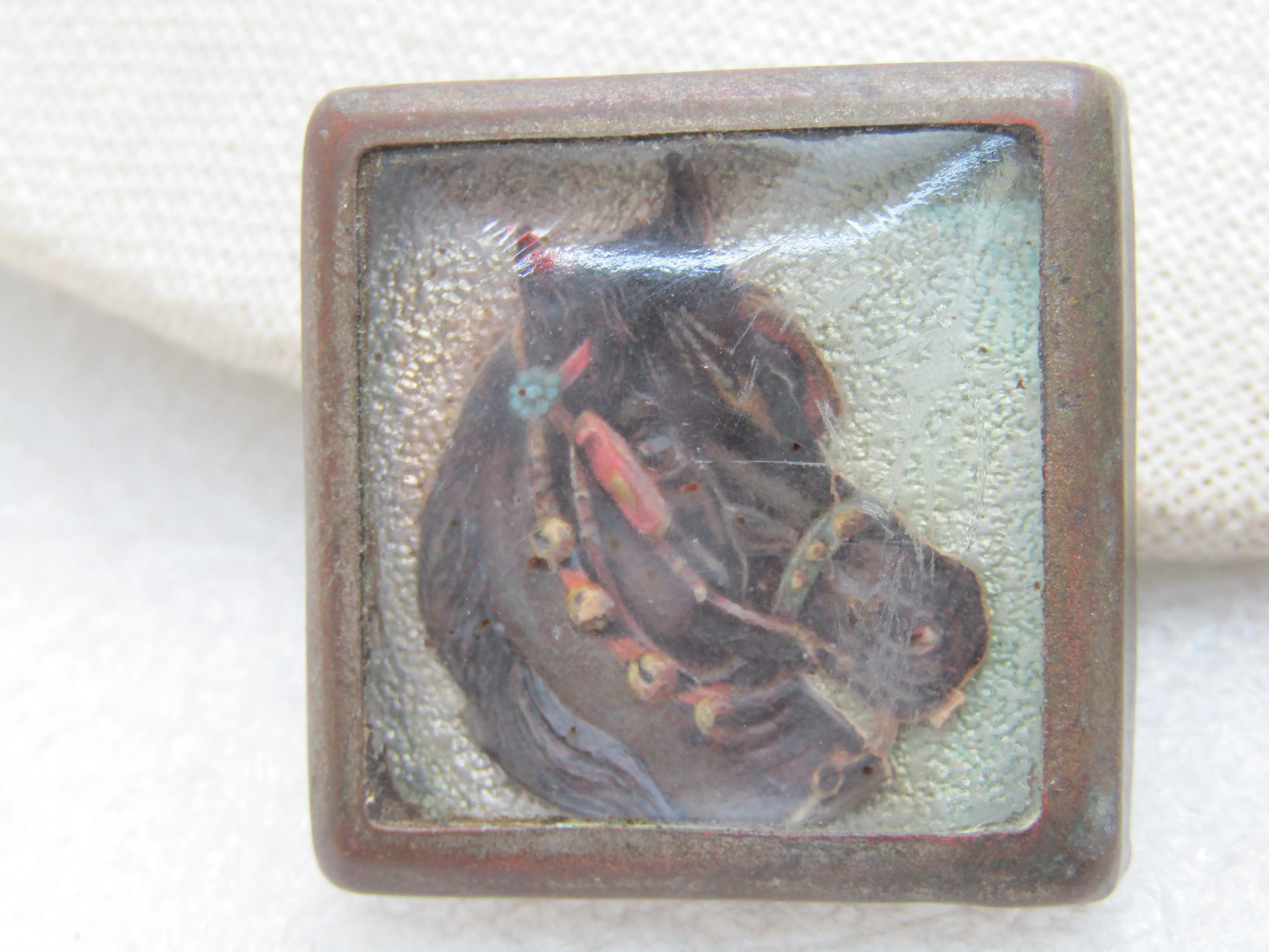 Vintage Pair of Square Horse Head Bridal Rosette/Buttons, 1-3/8"