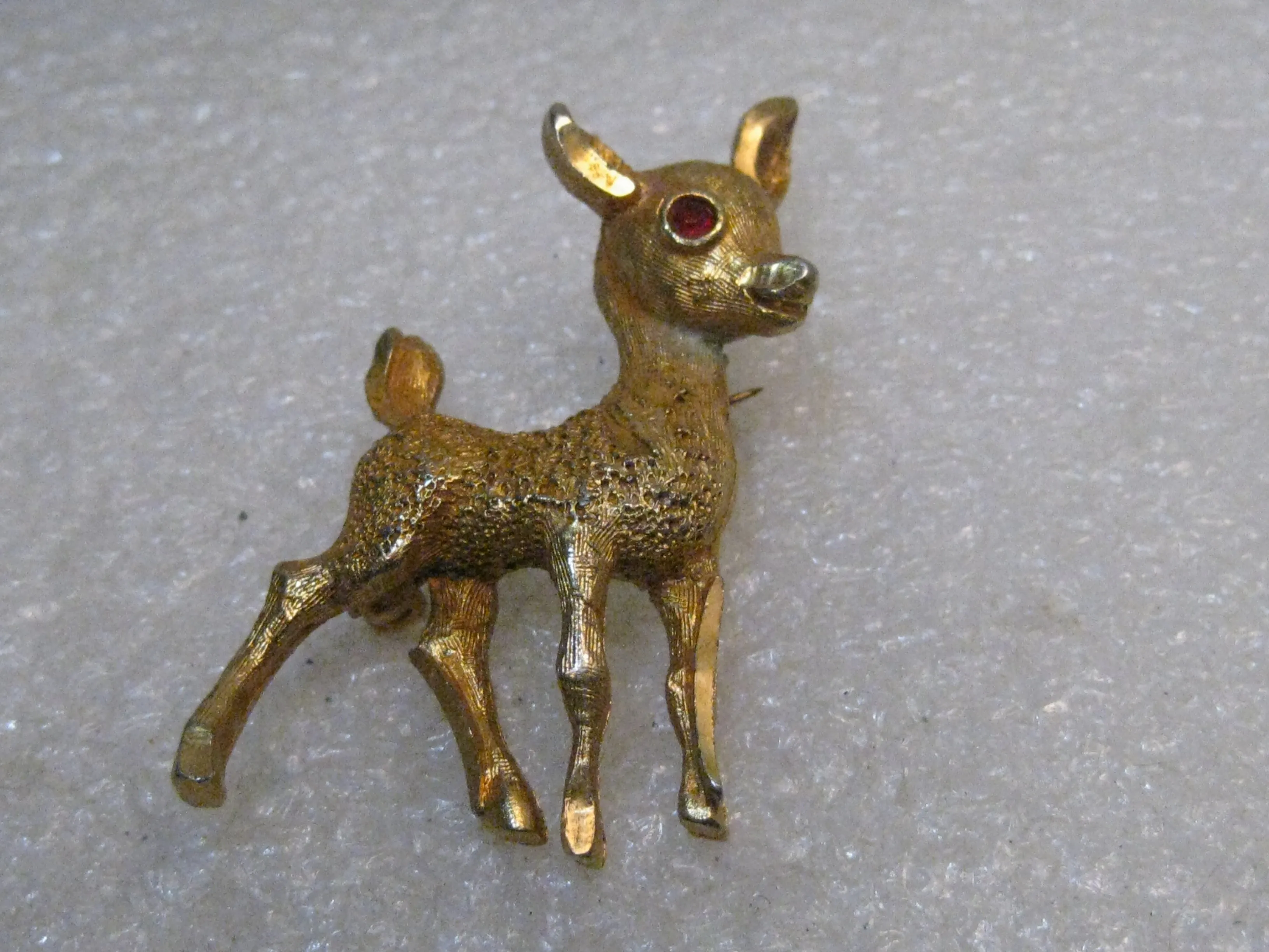 Vintage Reindeer Brooch, BSK, Rhinestone Eye, Gold Tone 1960's,