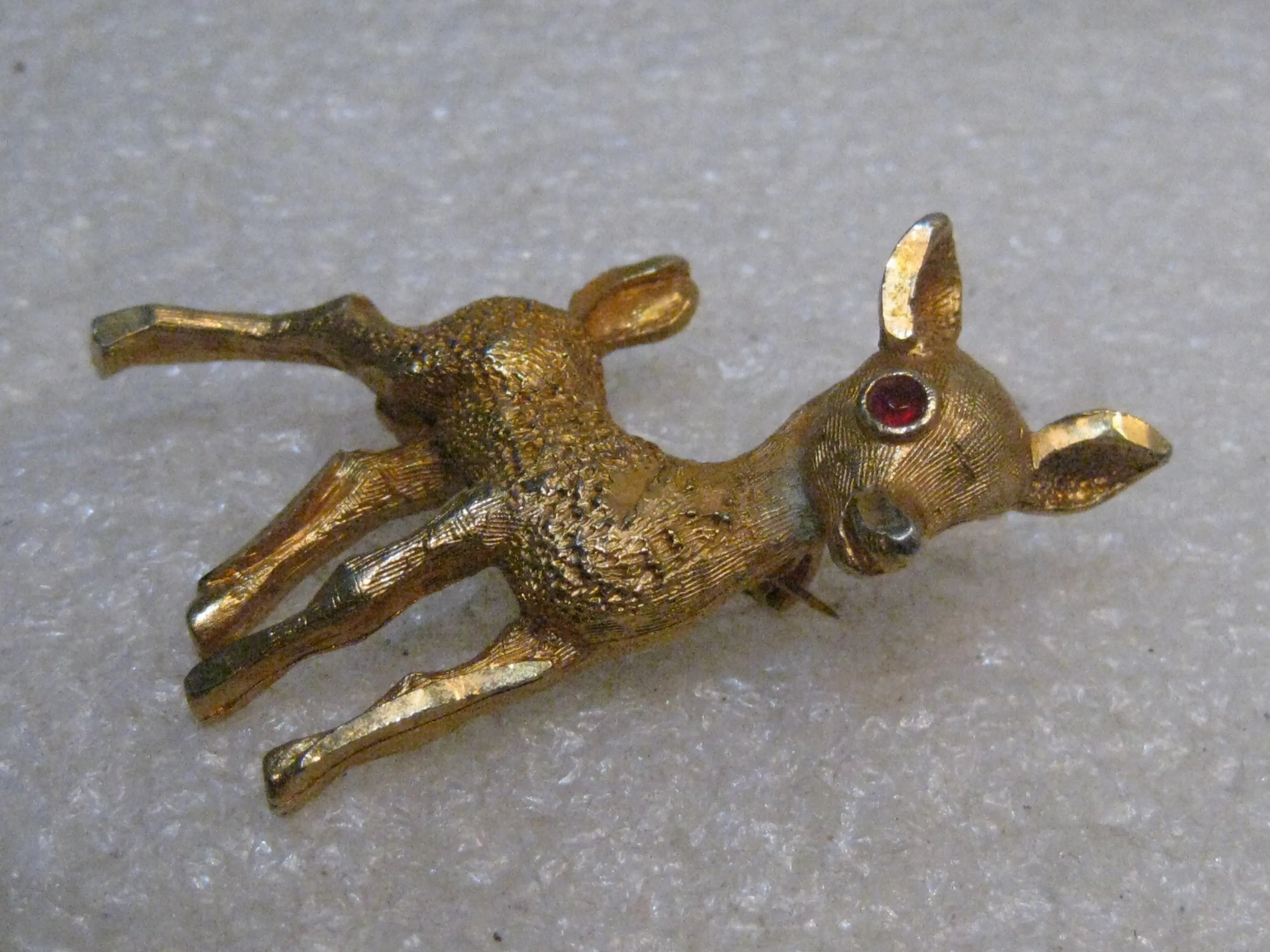 Vintage Reindeer Brooch, BSK, Rhinestone Eye, Gold Tone 1960's,